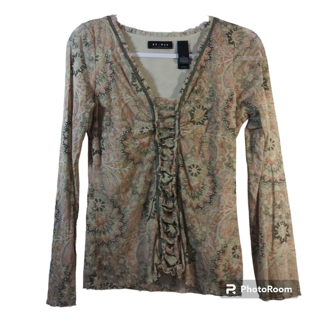 Axcess Liz Claiborne Vintage Y2k Babydoll Multi Color Top Size M